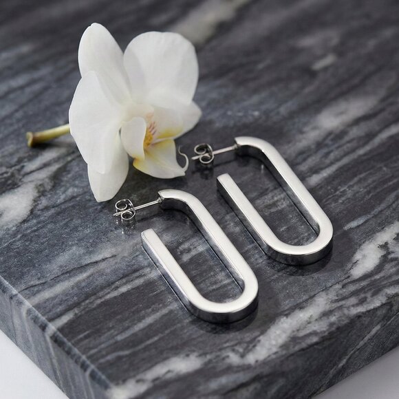 Dainty Minimalist 18K White Gold Plated 316L Stainless Steel U-Shape Earrings - Picture 12 of 12